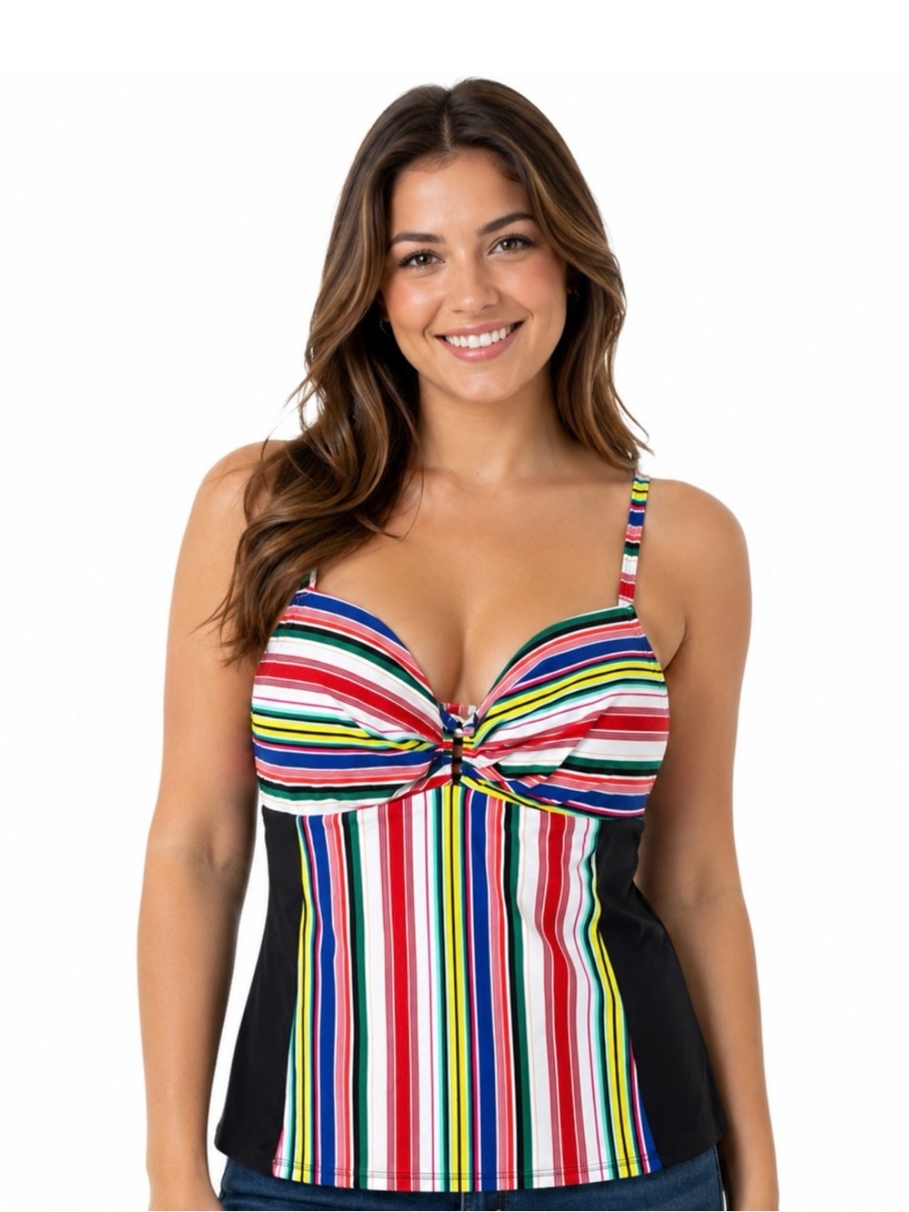 NWT LANE BRYANT CACIQUE | Rainbow Striped Balconette Swim Tankini Top Sz. 40D